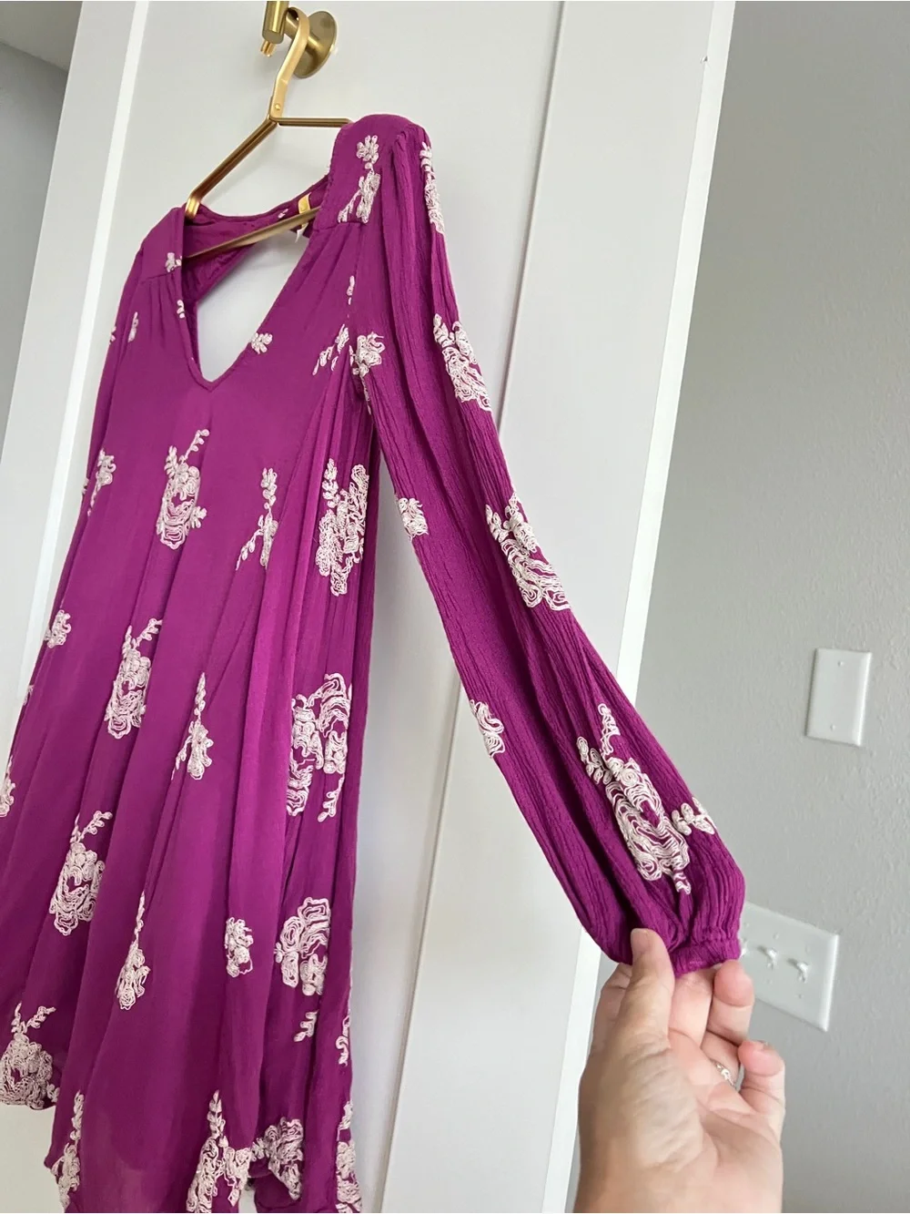 Free People Austin Emma Embroidered Swing Mini Dress Magenta XS